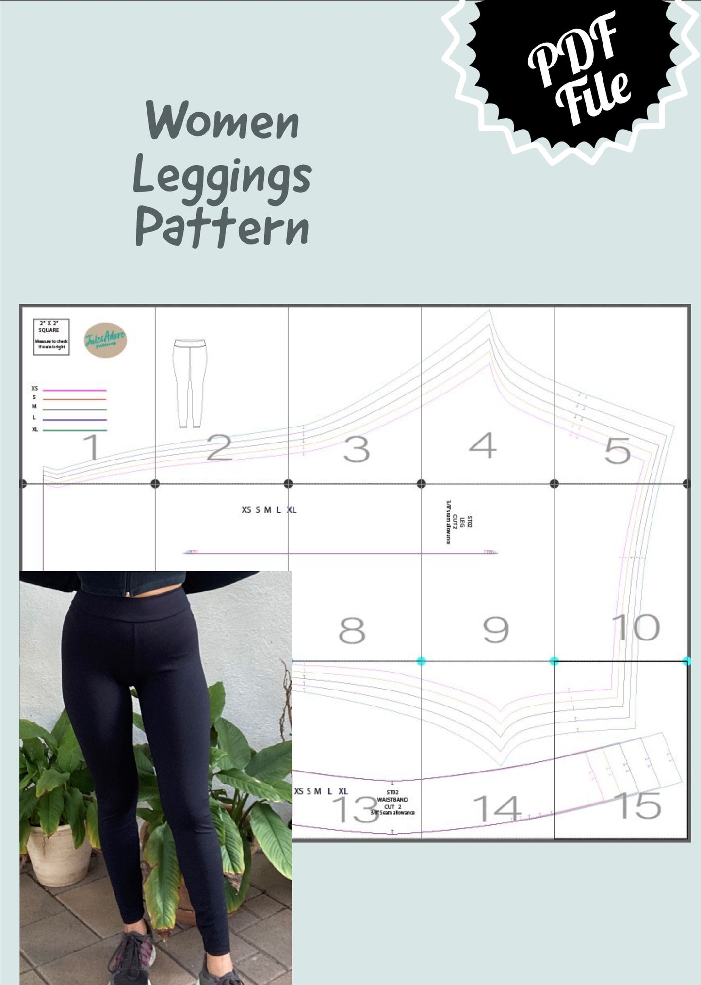 Legging Sewing Pattern PDF-Women Sizes XS to XL