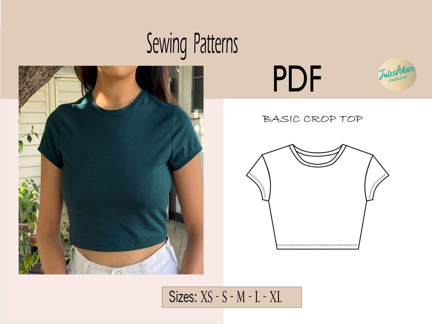 Crop Top Sewing Pattern- PDF- women's sizes XS to XL
