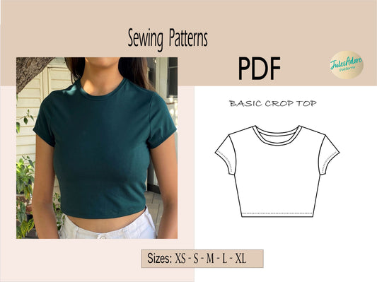 Crop Top Sewing Pattern- PDF- women's sizes XS to XL