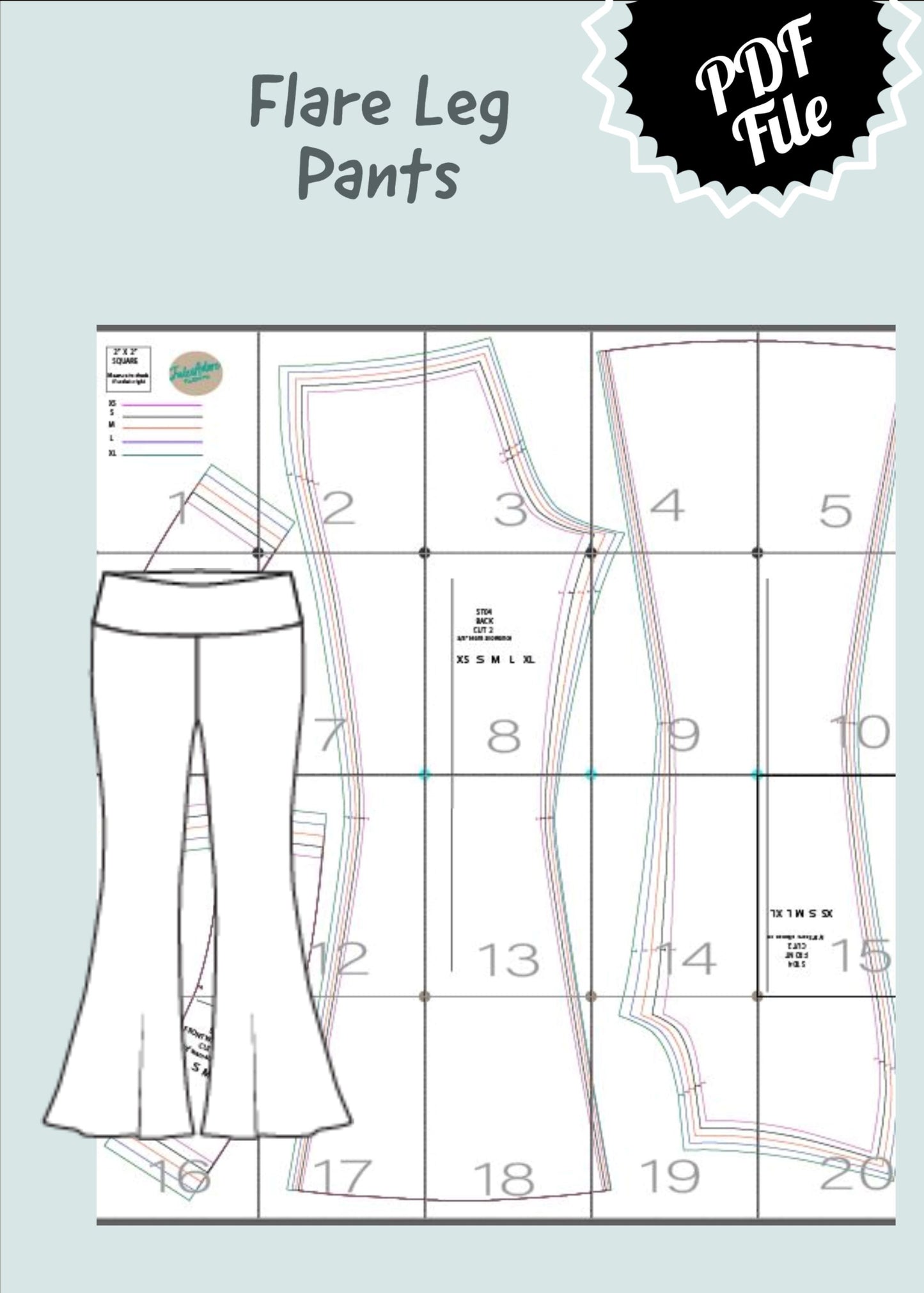 Pants with Flared leg Sewing Pattern-Sizes XS to XL