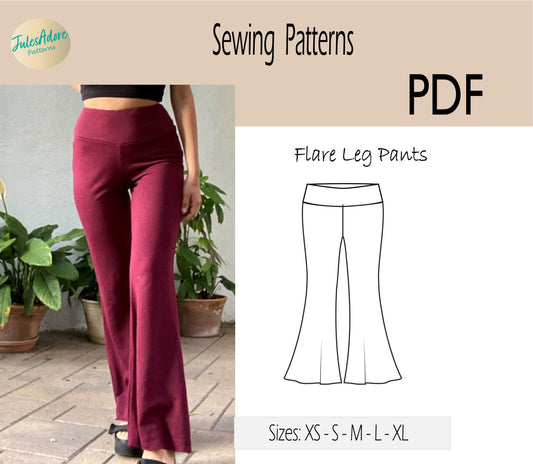 Pants with Flared leg Sewing Pattern-Sizes XS to XL