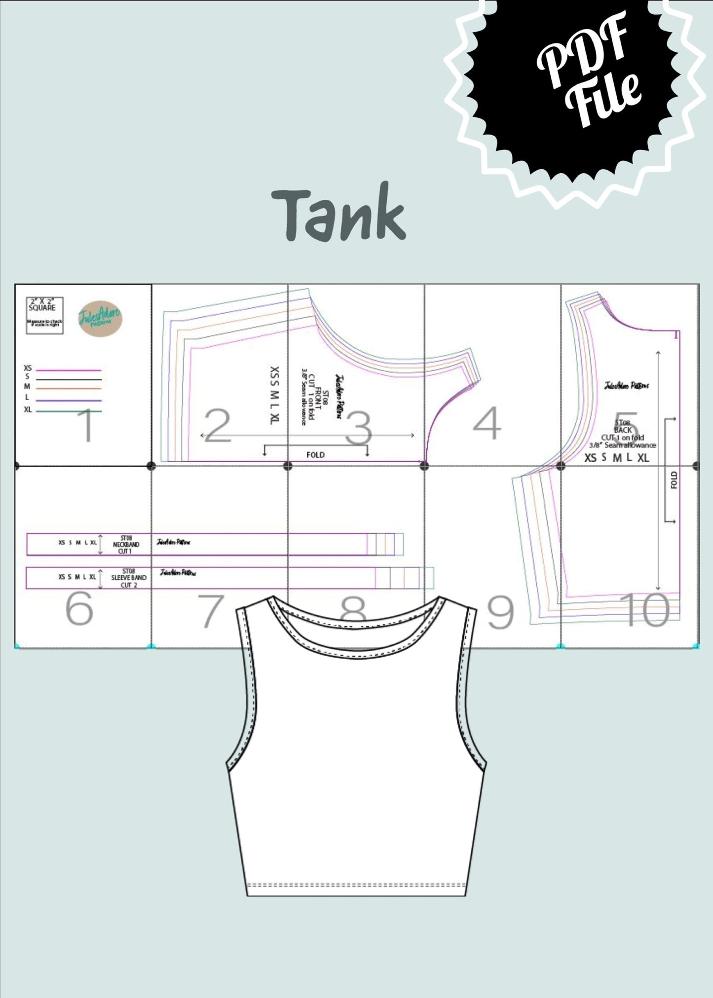 Tank Top Sewing Pattern - PDF - women's sizes XS to XL