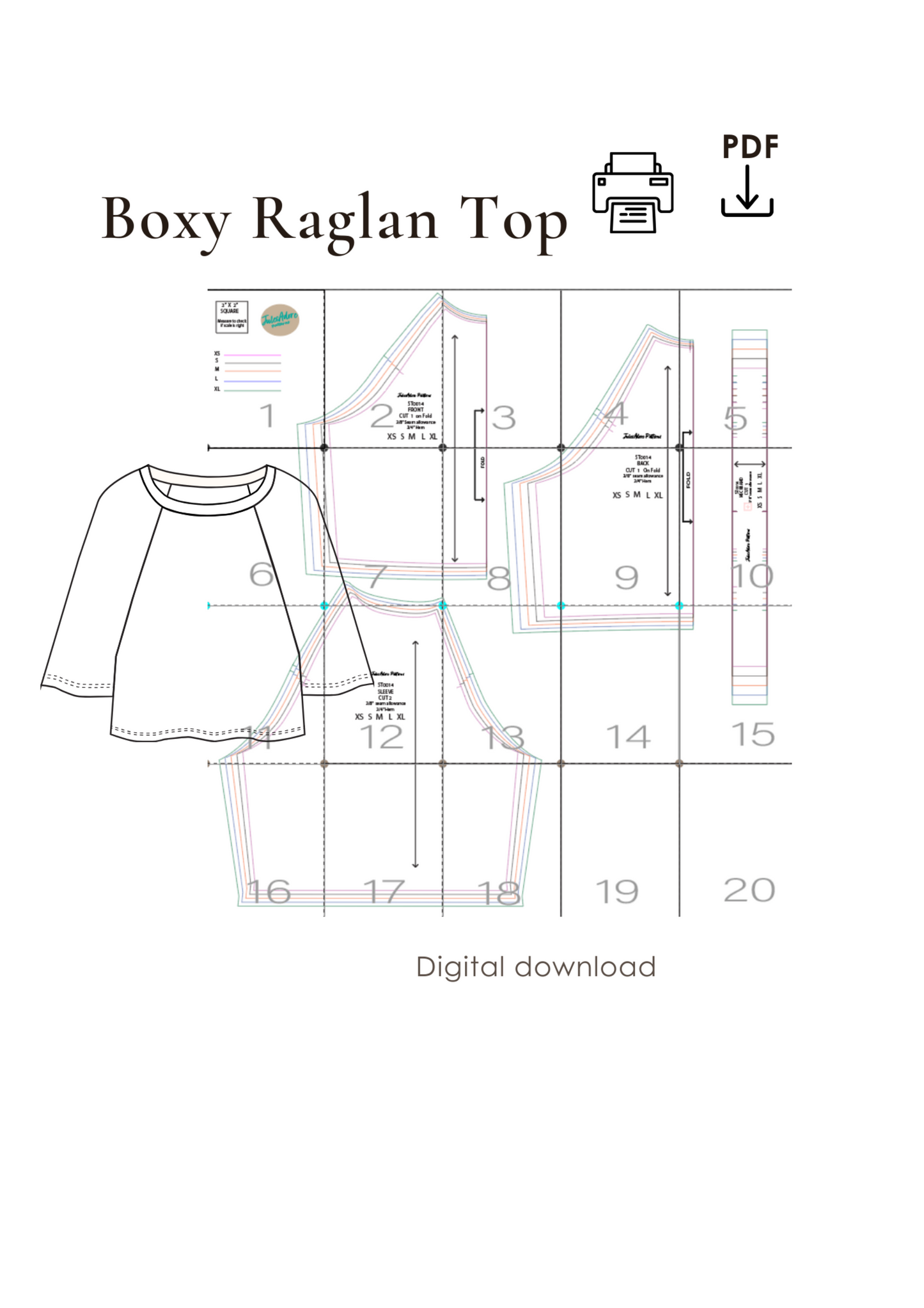 Raglan sleeve Top Sewing Pattern-women's sizes XS to XL