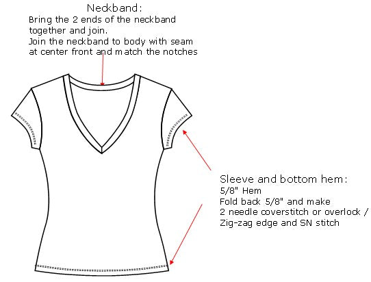 V neck T shirt - pdf sewing Pattern -Long and short sleeves - women's sizes XS to XL