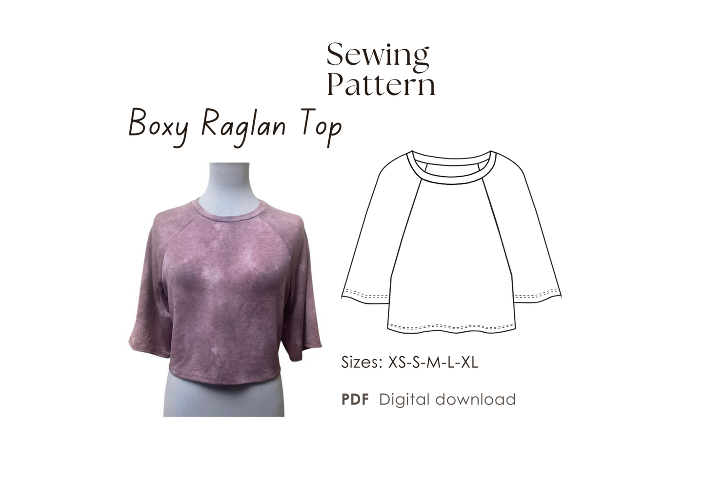 Raglan sleeve Top Sewing Pattern-women's sizes XS to XL
