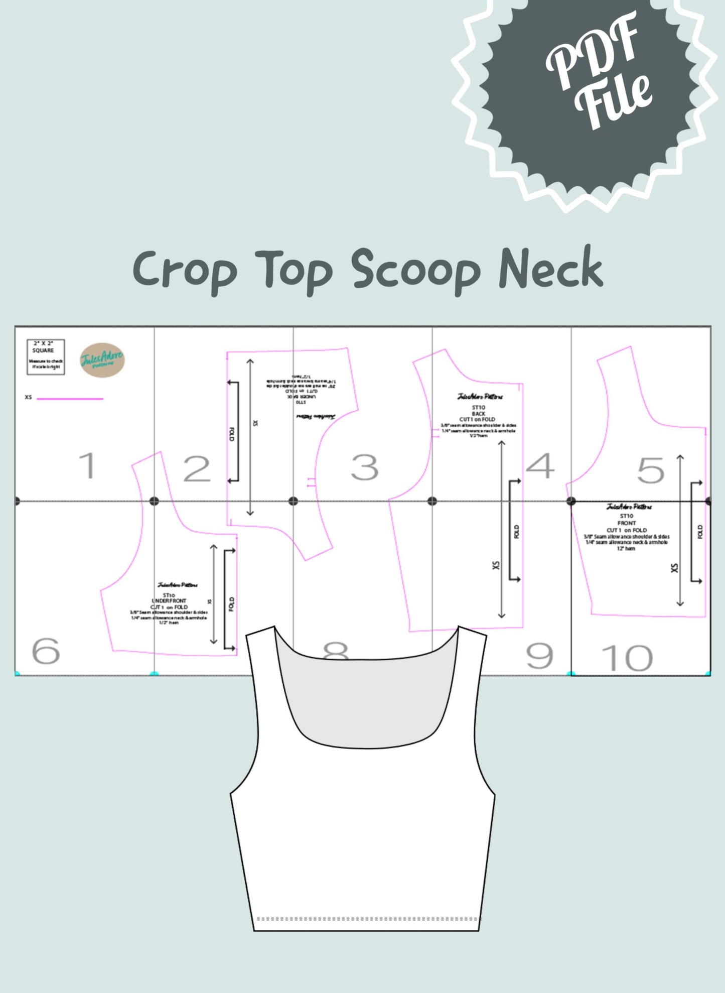 Tank Top Scoop Neck Sewing Pattern-  Women's sizes XS to XL